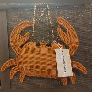 Tommy Bahama Wicker Crab Crossbody Chain Bag Purse Viral Orange NWT